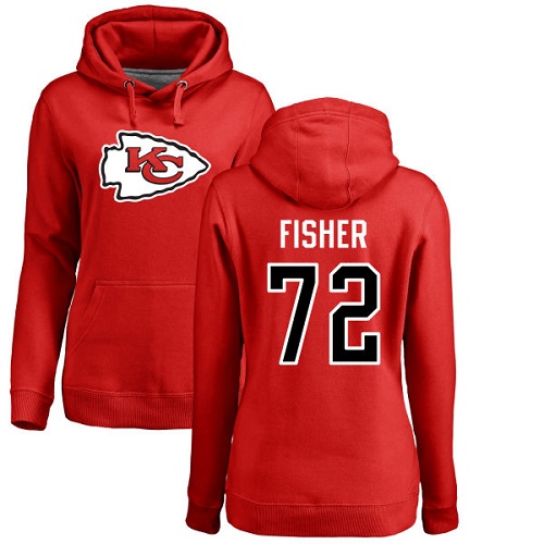 Women Football Kansas City Chiefs 72 Fisher Eric Red Name and Number Logo Pullover Hoodie